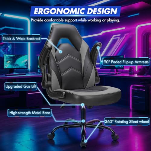 Sweetcrispy Gaming Computer Desk Chair with Lumbar Support PU Leather