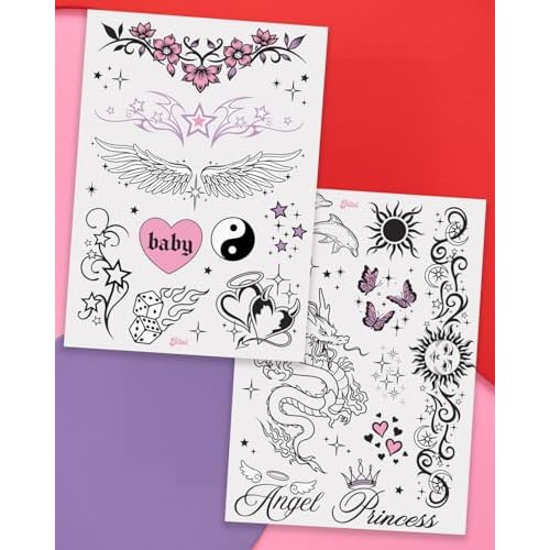 xo, Fetti Y2K Realistic Temporary Tattoos - 56 Pcs | Girly 2000s Bachelorette, Birthday Favors, Halloween Party Accessory, Fake Tats, Festival Stickers