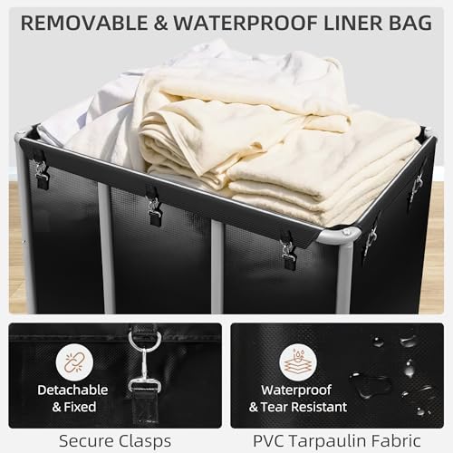 Storage Maniac Black Commercial Laundry Cart with 420L Capacity & Lockable Casters