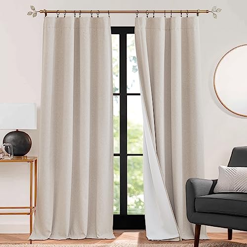 RYB HOME 3-in-1 Soundproof Blackout Linen Curtains, 52 x 84 inches, Taupe, Pack of 2