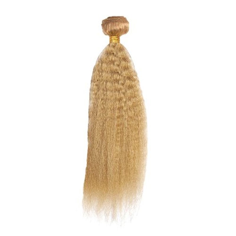 Honey Blonde Kinky Straight Bundles Color #27 Human Hair Bundles Peruvian 8A Virgin Human Hair 3 Bundles 22 24 26 Inch Blonde Kinky Straight Bundles #27 Yaki Bundles