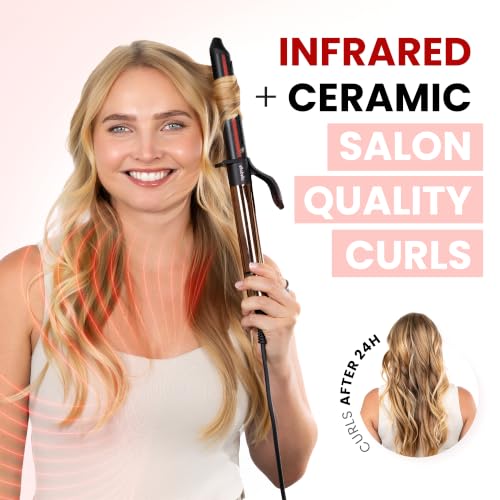ELLA BELLA 1.25" Professional Ceramic Curling Iron Wand Black/Gold for All Hair Types