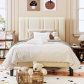 Cream Velvet Twin Size Bed Frame with Adjustable Headboard - SHA CERLIN