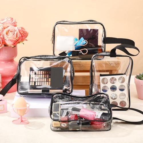 Silkfly Clear Toiletry Bag PVC Travel Cosmetic Bag with Handle Strap Makeup Pouch with Zipper Summer Vacation Salon Graduation Gift End of the Year Gifts(Black,24 Pack)