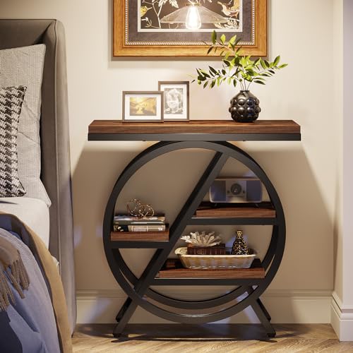 Tribesigns Rustic Brown 3-Tier End Table with Storage - Industrial Nightstand & Sofa Side Table