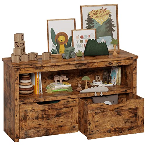 IRONCK Large Vintage Brown Toy Storage Organizer with Drawers & Shelves