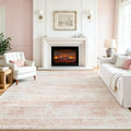 Pink Washable Area Rug 8x10 for Living Room & Bedroom - Non-Slip, Recycled Material, Pink-White Variation