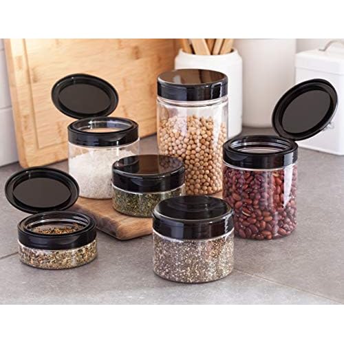 8 oz Clear PET Plastic Refillable Low Profile Jar with Flip Top Cap Lid (12 Pack)