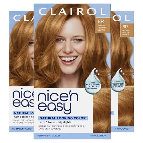 Permanent Hair Dye 8R Medium Reddish Blonde - 3 Pack, Natural Look, Gray Coverage