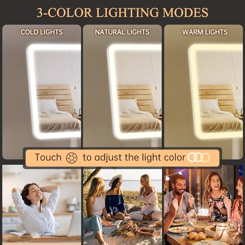 FUNTOUCH Vanity Mirror with Lights, Rechargeable Makeup Mirror with Lights,Smart Touch with 3-Color Lighting, Dimmable, Detachable 10X Magnification for Vanity Desk Tabletop,White