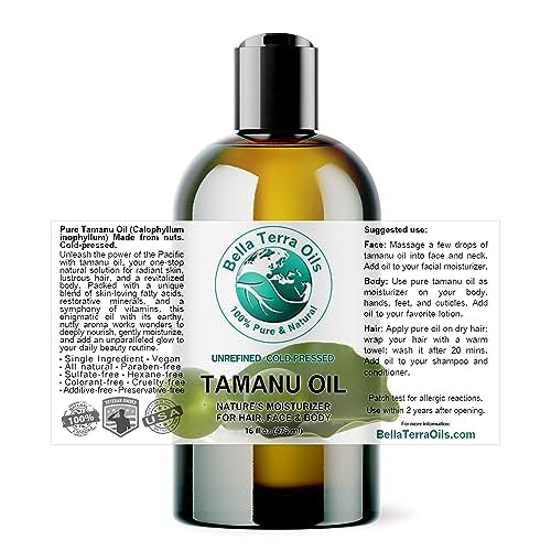 Bella Terra Oils - Organic Tamanu Oil 16 oz - Harness the Power of Nature, Infused with Stearic Acid & Calophyllolide, Perfect Choice for Luxurious Skin Nourishment