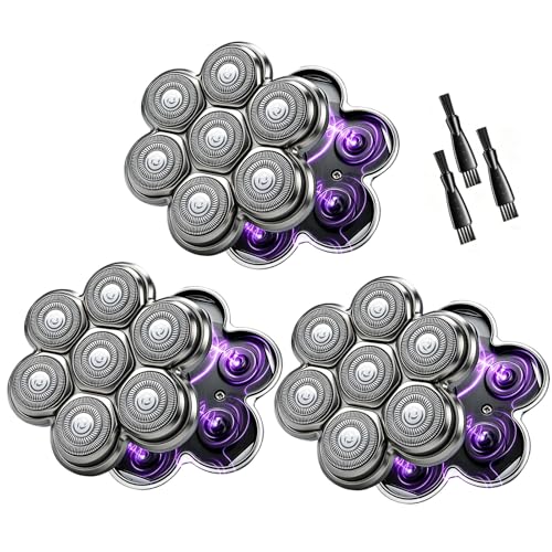 7-Blade Magnetic Replacement Shaver Heads for Bald Razor - Grey-3
