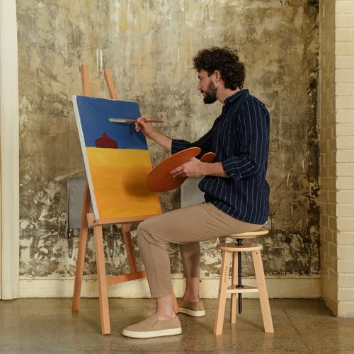 Natural Wooden Drafting Stool with Adjustable Height for Art & Studio Work