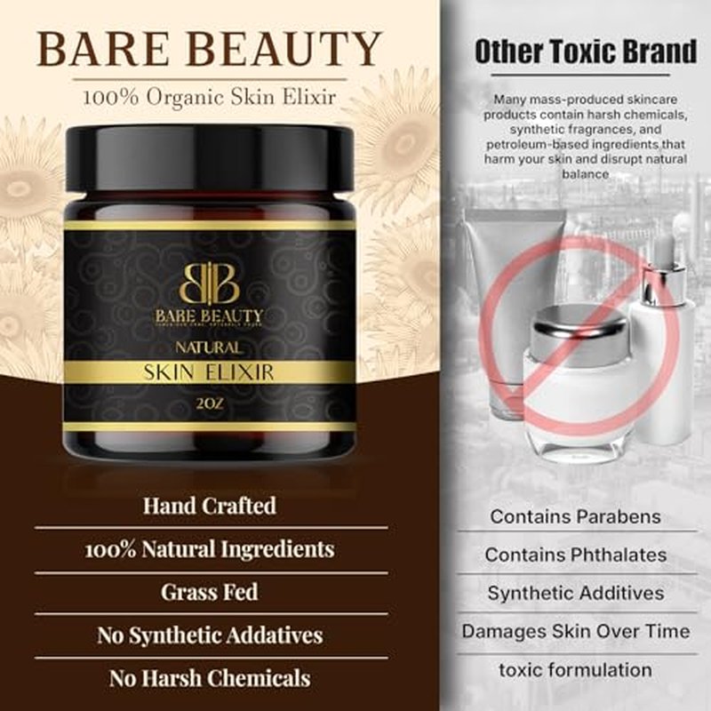 BAREBEAUTY Whipped Beef Tallow & Organic Honey & Argan Oil Organic Nourishing Face Cream, Moisturizer, Body Lotion, Skin Care and Skin Elixir
