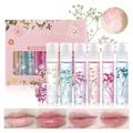 Petansy Flower Jelly Lip Oil Set 6 Packs Moisturizer Long Lasting Roll On Lip Gloss Set with Real Flowers Glossy Lip Make-up for Dry and Chapped Lips