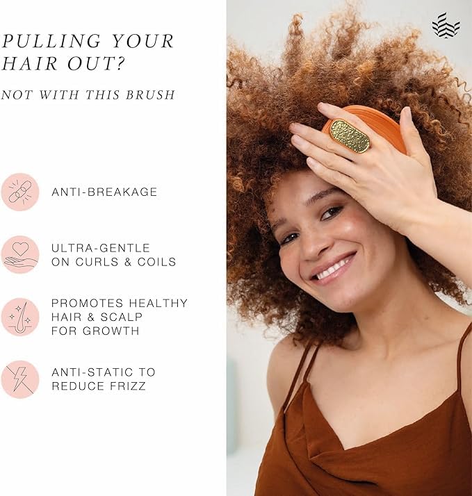 Manta Curls Anti-Breakage Detangling Hairbrush - Orange with Gold, for Curly & Afro Hair