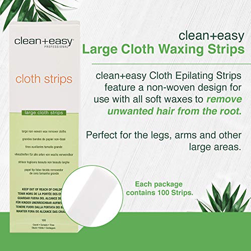 Clean + Easy Cloth Wax Strips ? Non-Woven Wax Strips for Hair Removal, Salon and At-Home Use for Face, Legs & Body, 3¡±x 9¡±, 100 Count
