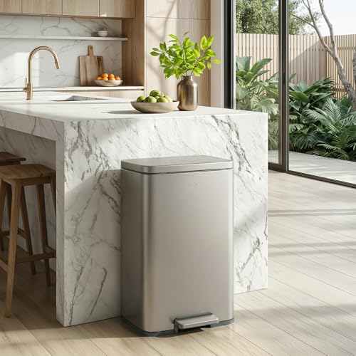 EKO Madison 50L Matte Stainless Steel Step Trash Can with Inner Liner - Fingerprint Resistant