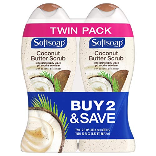 Softsoap Coconut Body Scrub & Body Wash Pack of 2 - 15 Fl Oz Each