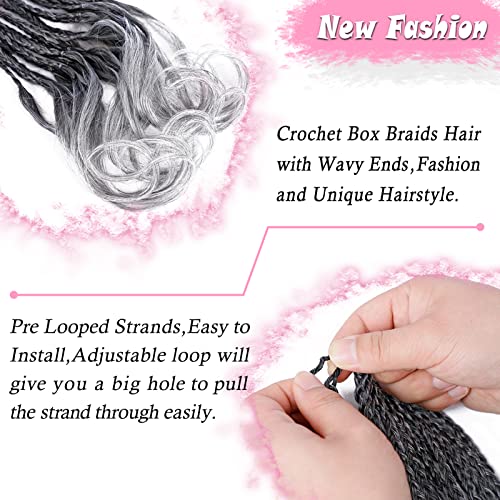 French Curl Crochet Braids 22 Inch 6 Packs - Gray Goddess Box Braids with Curly Ends
