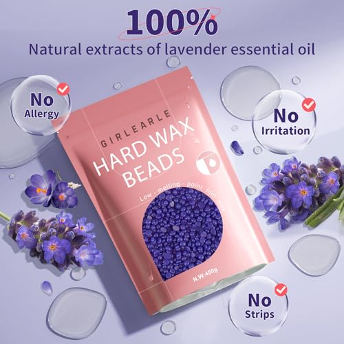 Hard Wax Beads 2-Pack, 1lb Rose Hard Wax Beads for Coarse Hair Full Body + 1lb Lavender Hard Wax Beads for Sensitive Skin Body, Brazilian Bikini, Legs, Eyebrow, Facial