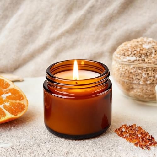 2oz Amber Glass Jars with Lids, 24 Pack Sample Containers for Storing Lotions, Moisturizers, Lip Balm and Cosmetics