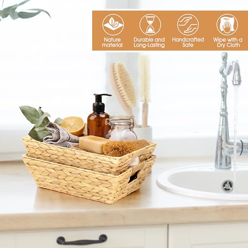 Natural Water Hyacinth Trapezoid Wicker Storage Baskets - 14 Inch, Medium, 6 Pack