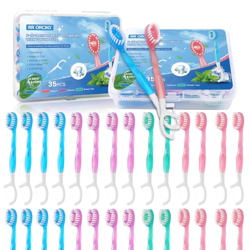 70 Pack 5-in-1 Disposable Travel Toothbrushes with Toothpaste - No Rinse, Flavors Included