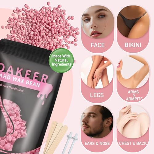 Oakeer Waxing Kit for Women Men, Wax Pot Machine, Wax Warmer for Hair Removal At Home With 6 Bags Beans, Body Waxing For Eyebrows Nose Cheeks Arms Bikinis Legs