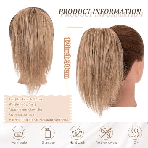 Hair Bun, Clip-in Hair Extensions 12in - Synthetic Chignon Ponytail Scrunchies for Women,for Daily Wear(Brown gold varietal)