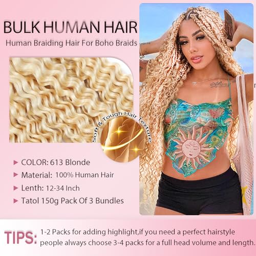 Blonde Human Braiding Hair Extensions 18 Inch Boho Style - 3 Bundles #613