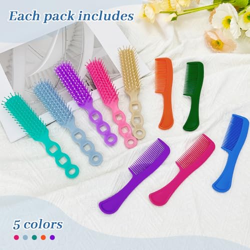 100 Pcs Hair Brush & Comb Set - 50 Hair Combs + 50 Travel Brushes, 5 Colors, Individually Wrapped