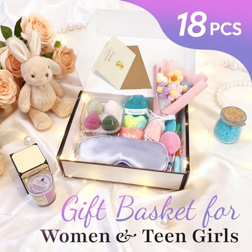 Spa Gifts for Women Self Care Gifts for Women - Relaxing Birthday Gift Basket with 6 Face Scrubbers, 4 Makeup Sponges, Bath Bombs, Eye Mask - Get Well Soon Care Package for Mom Best Friend Sister