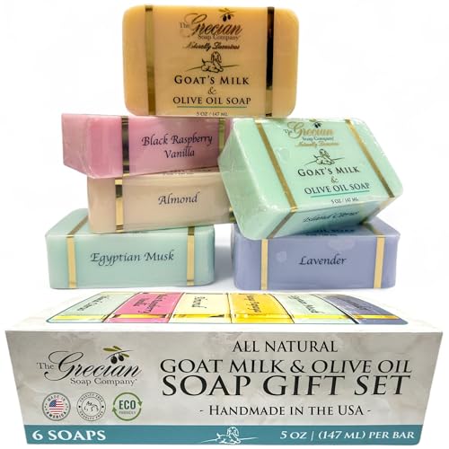 The Grecian Soap Company Goat Milk and Olive Oil Bar Soap ? 6-Pack (5 Ounces Each, total 30ozs.) ? Moisturizing Body Wash, Bar Soap for Bath and Shower, Goat Milk, Non-Toxic, Made in USA