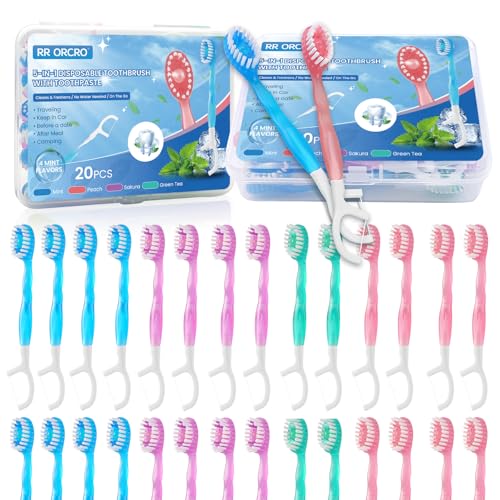 RR ORCRO 40 Pack Disposable Travel Toothbrushes with Toothpaste Floss & Tongue Scraper - Variation of THIS listing