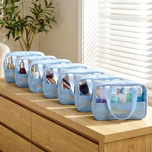 Translucent Makeup Bag Set - Blue Travel Organizer 9 Pcs - Waterproof