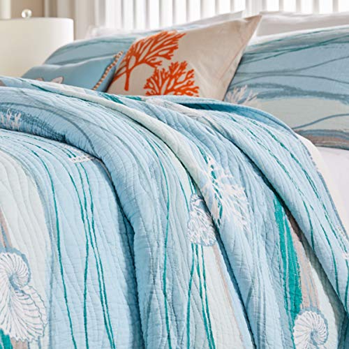 Greenland Home Maui Coastal Quilt Set Full/Queen Blue Embroidered Beach Design