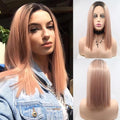 Pink Lace Front Wig 16 Inch Short Straight Peach Ombre Wigs for Women & Drag Halloween
