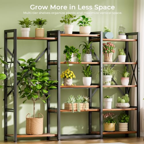 GTPLAYER Rustic Brown 5-Tier Industrial Bookshelf with Adjustable Shelves