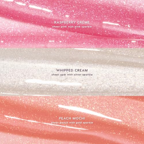 ColourPop Fresh Kiss Lip Gloss Set - Hydrating & Shimmering Lip Balm Trio with Peptides & Hyaluronic Acid, 3 Flavors (Whipped Cream, Raspberry, Peach Mochi) - Vegan & Cruelty-Free