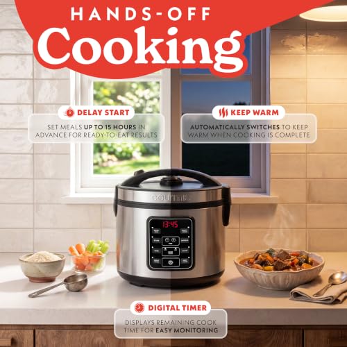 Gourmia 10-Cup Uncooked / 20-Cup Cooked Stainless Steel Rice Cooker & Steamer