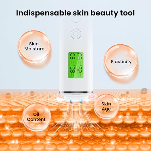 Professional Skin Moisture Tester, Digital Facial Oil Detector, High Precision Skin Hydration Analysis Meter, Hydration monitor,Portable Skin Analyzer with LCD Display & Fluorescent Agent Detection