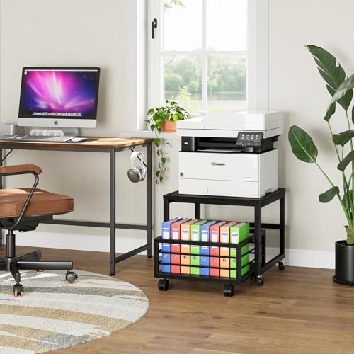 Black Mini Fridge Stand with Storage and Wheels - Adjustable Feet, Sturdy Metal Frame