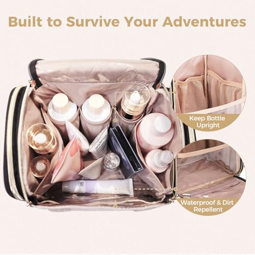 Black Hanging Toiletry & Makeup Bag with Jewelry Organizer - Travel Cosmetic Organizer