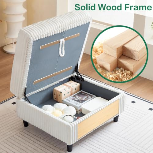White Storage Ottoman Cube with Lid & Footrest - End of Bed Shoe Stool