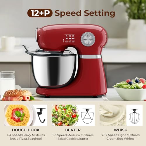 Electactic 5.3 Quart Electric Stand Mixer with 12 Speeds - Red