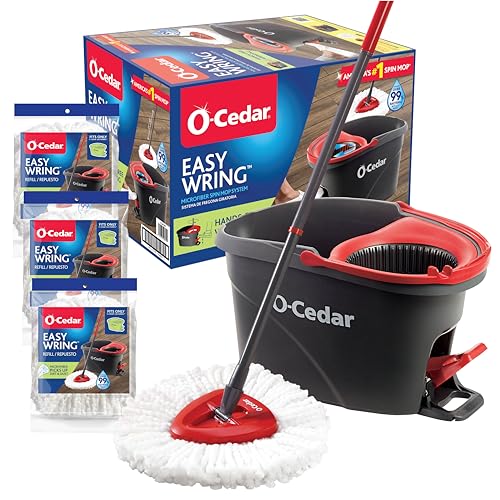 Spin Mop Bucket with 3 Extra Refill - Microfiber Floor Cleaning System, Hands-Free Wringing