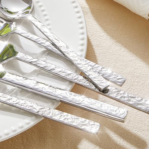 Kingstone Silver 40-Piece Hammered Flatware Set for 8, 18/10 Stainless Steel