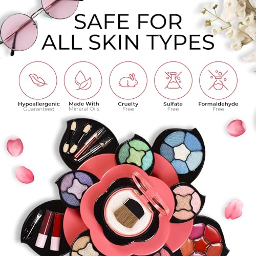 Teens Flower Makeup Kit - Petals Expand to 3 Tiers, Variety Shades, Gift Set for Girls & Beginners - Toysical