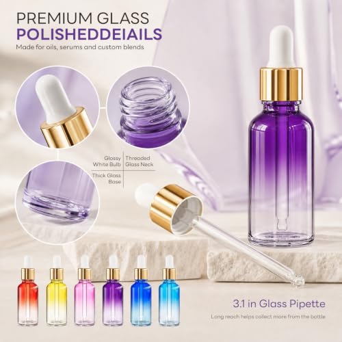 Rainbow Glass Dropper Bottles 24 Pack - 1oz (30ml) Leakproof Essential Oil Storage with Labels & Funnels - Variation of 1oz Rainbow / 24 Pack